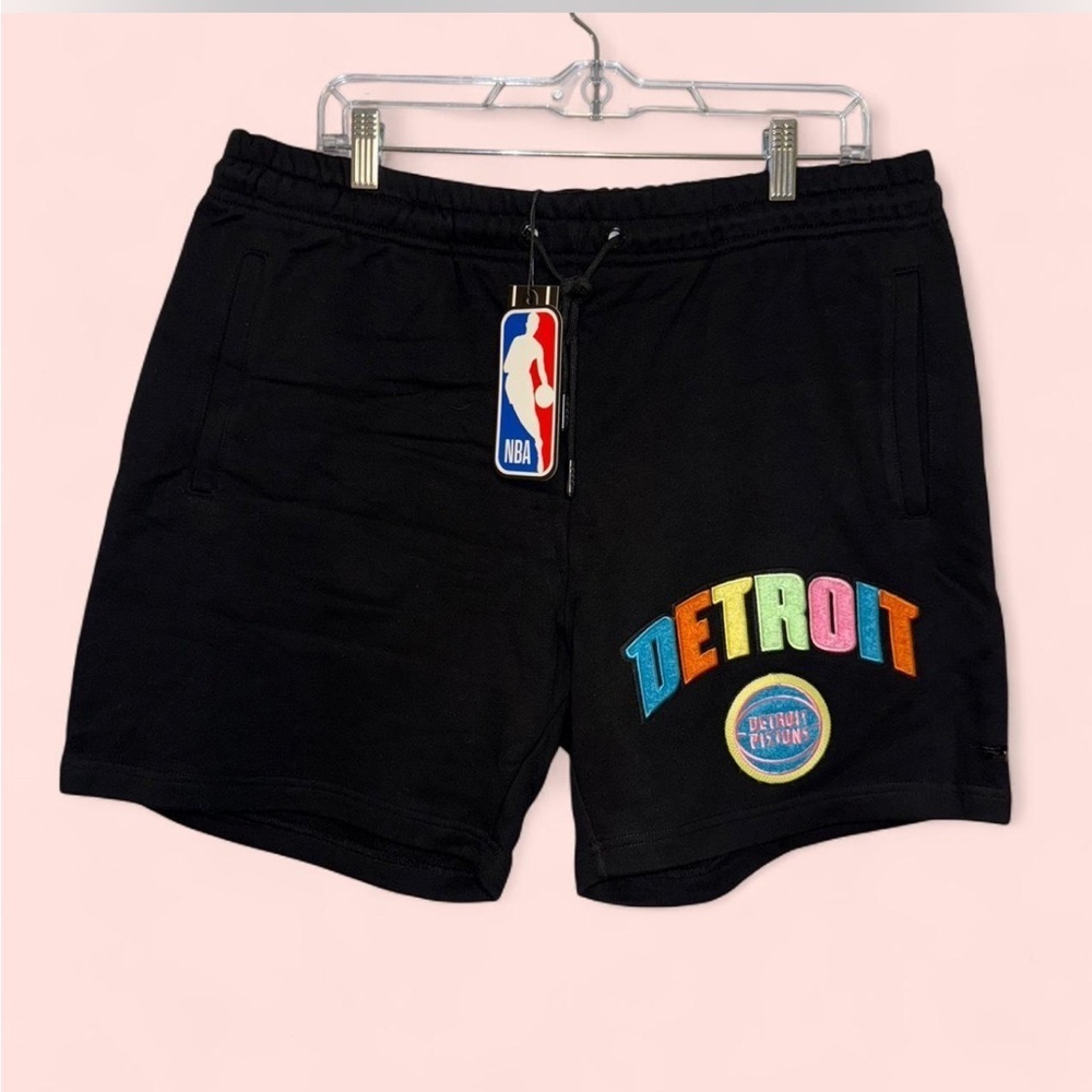 NBA Black Detroit Athletic Shorts with Multicolor Logo
